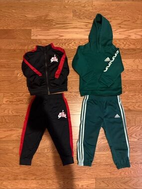 Black & red Nike set and Adidas Hoodie Track Pants Set with White Stripes